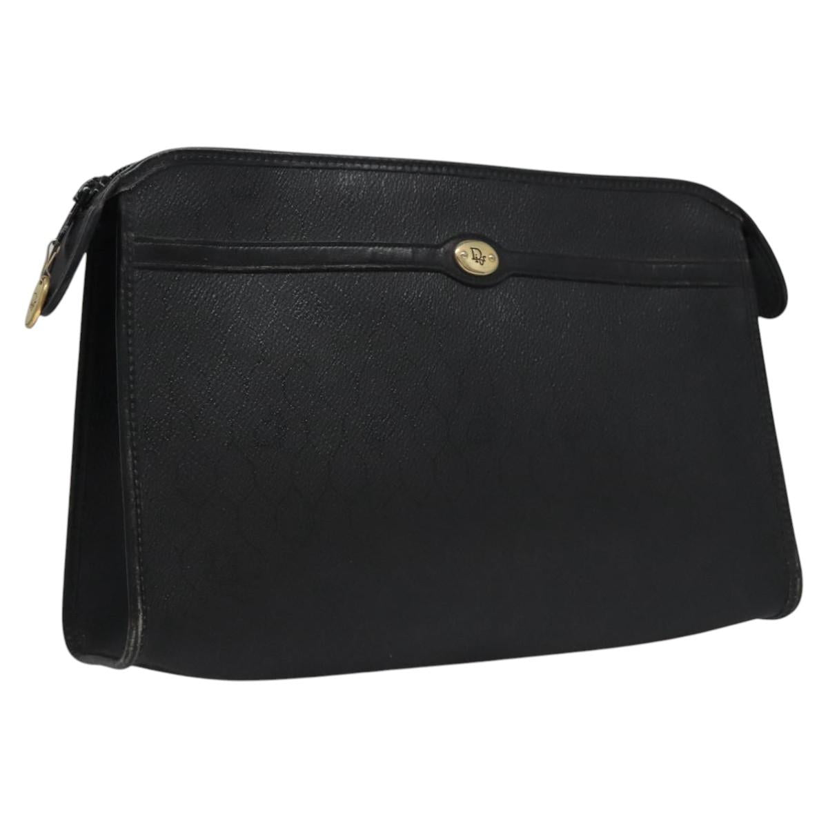 Christian Dior Honeycomb Canvas Clutch Bag PVC Leather Black Gold Auth ti2910