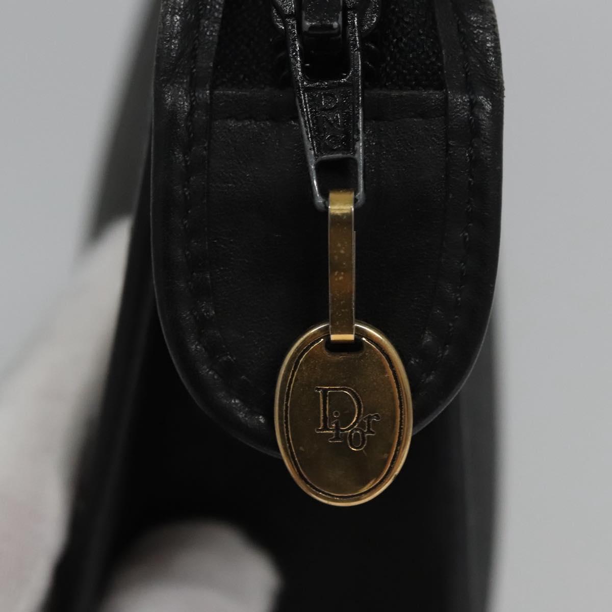 Christian Dior Honeycomb Canvas Clutch Bag PVC Leather Black Gold Auth ti2910