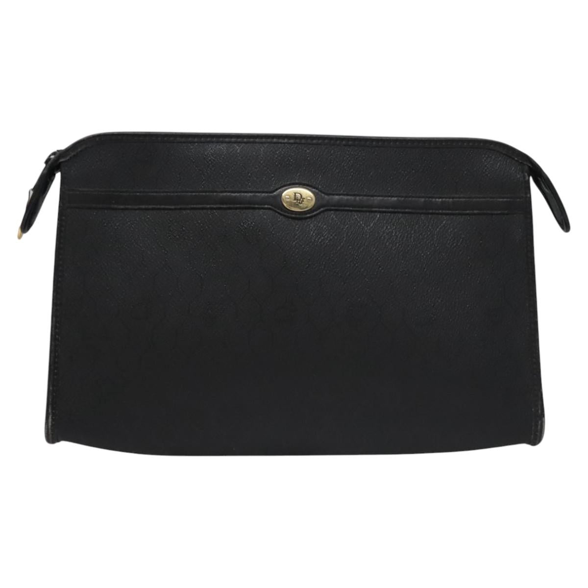 Christian Dior Honeycomb Canvas Clutch Bag PVC Leather Black Gold Auth ti2910