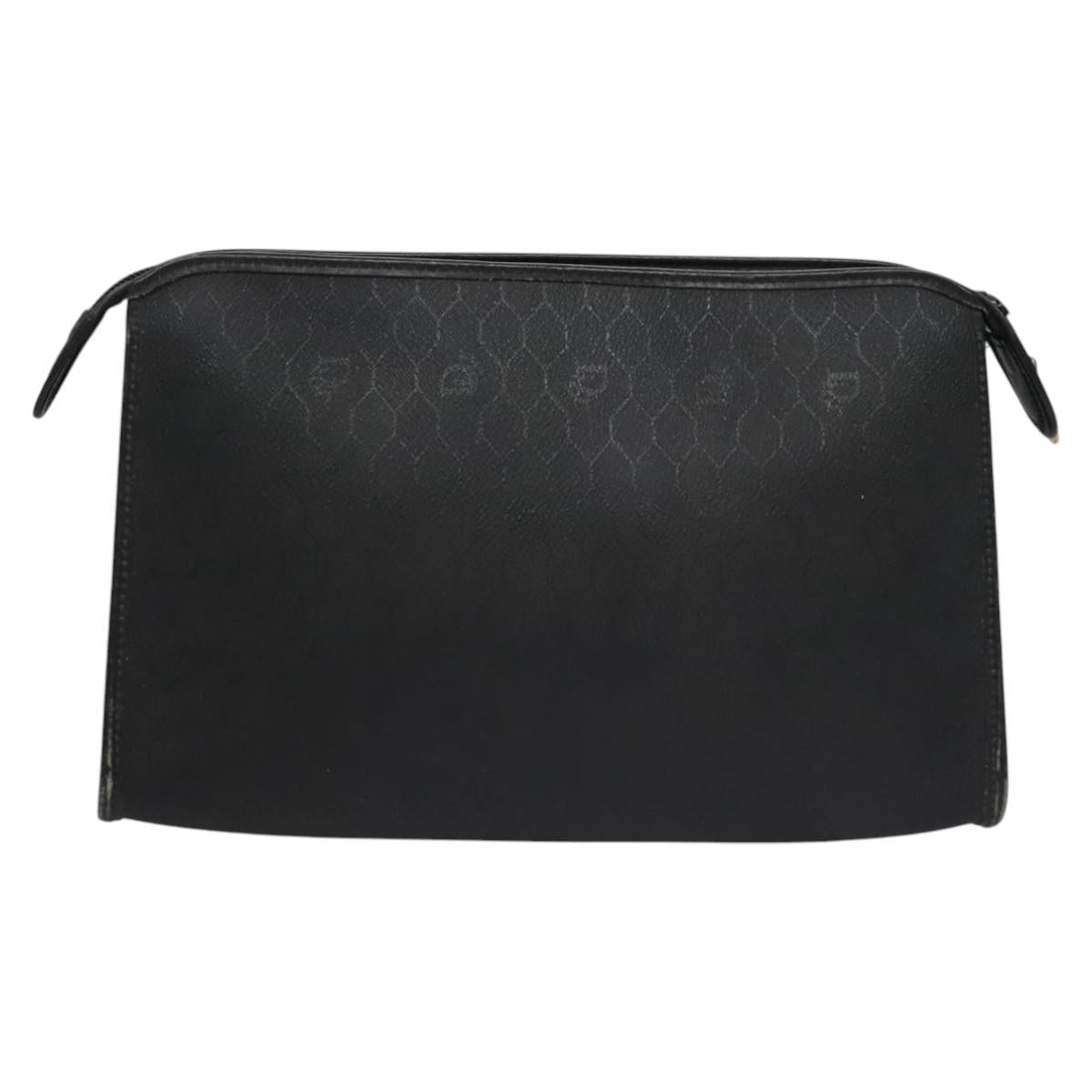 Christian Dior Honeycomb Canvas Clutch Bag PVC Leather Black Gold Auth ti2910