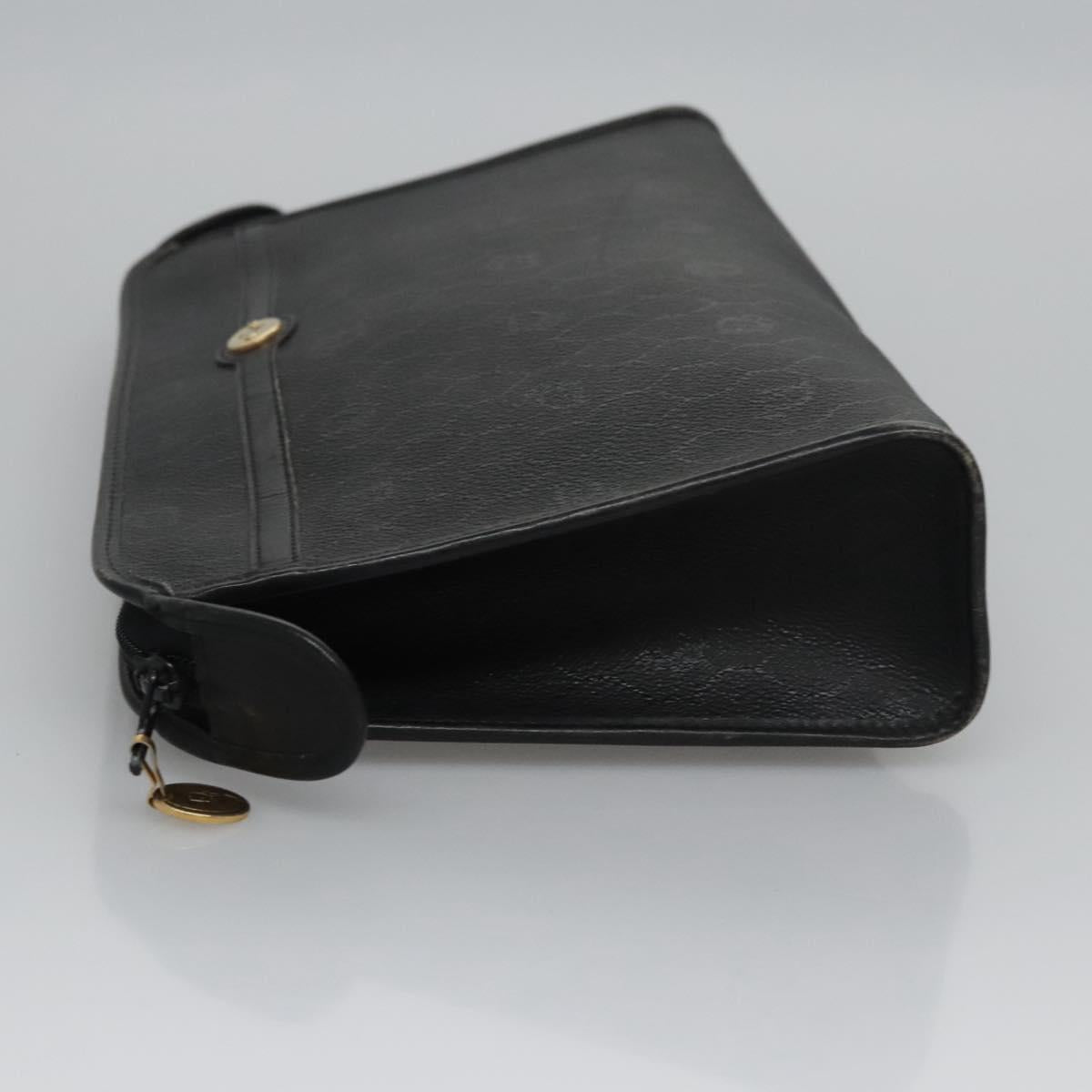 Christian Dior Honeycomb Canvas Clutch Bag PVC Leather Black Gold Auth ti2910