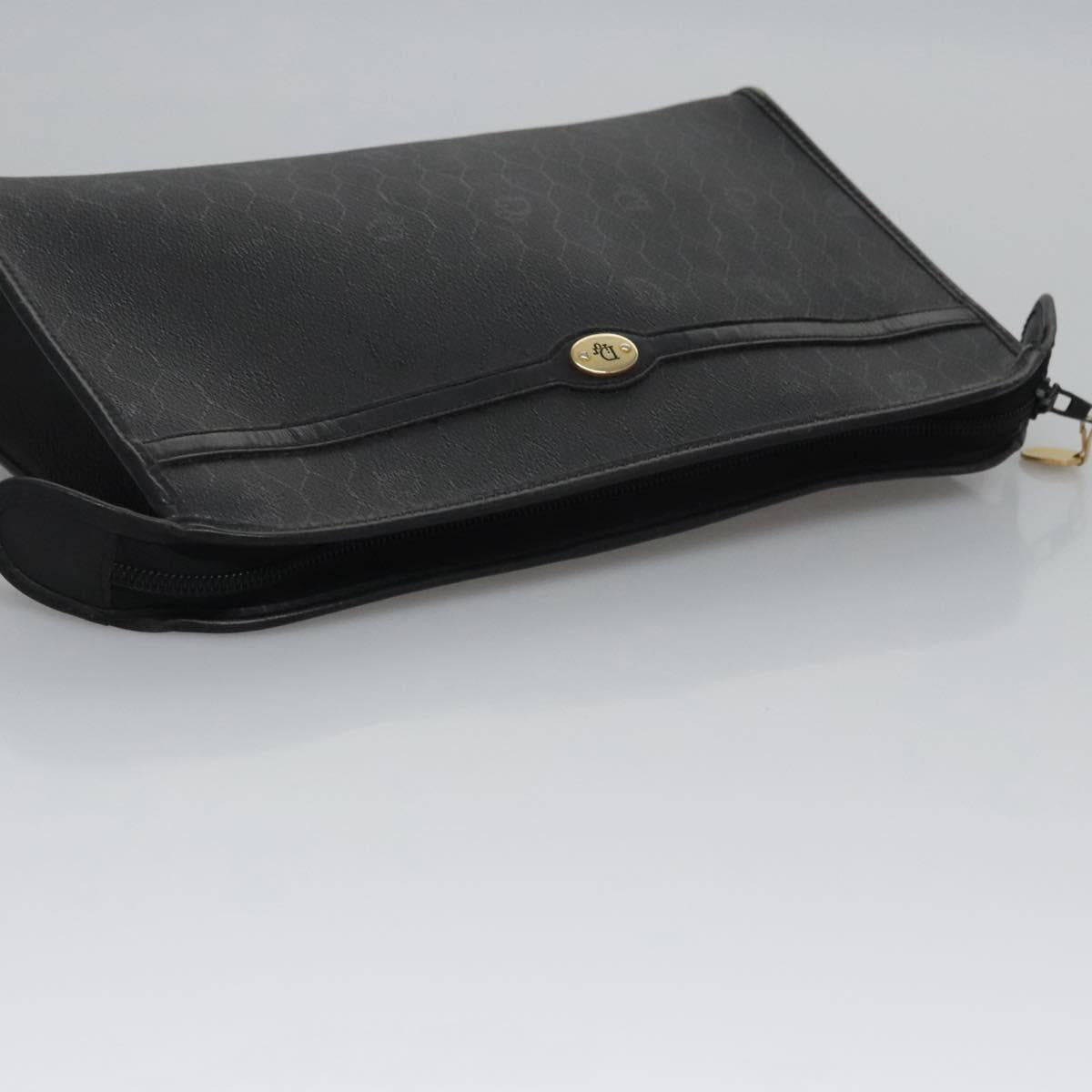 Christian Dior Honeycomb Canvas Clutch Bag PVC Leather Black Gold Auth ti2910