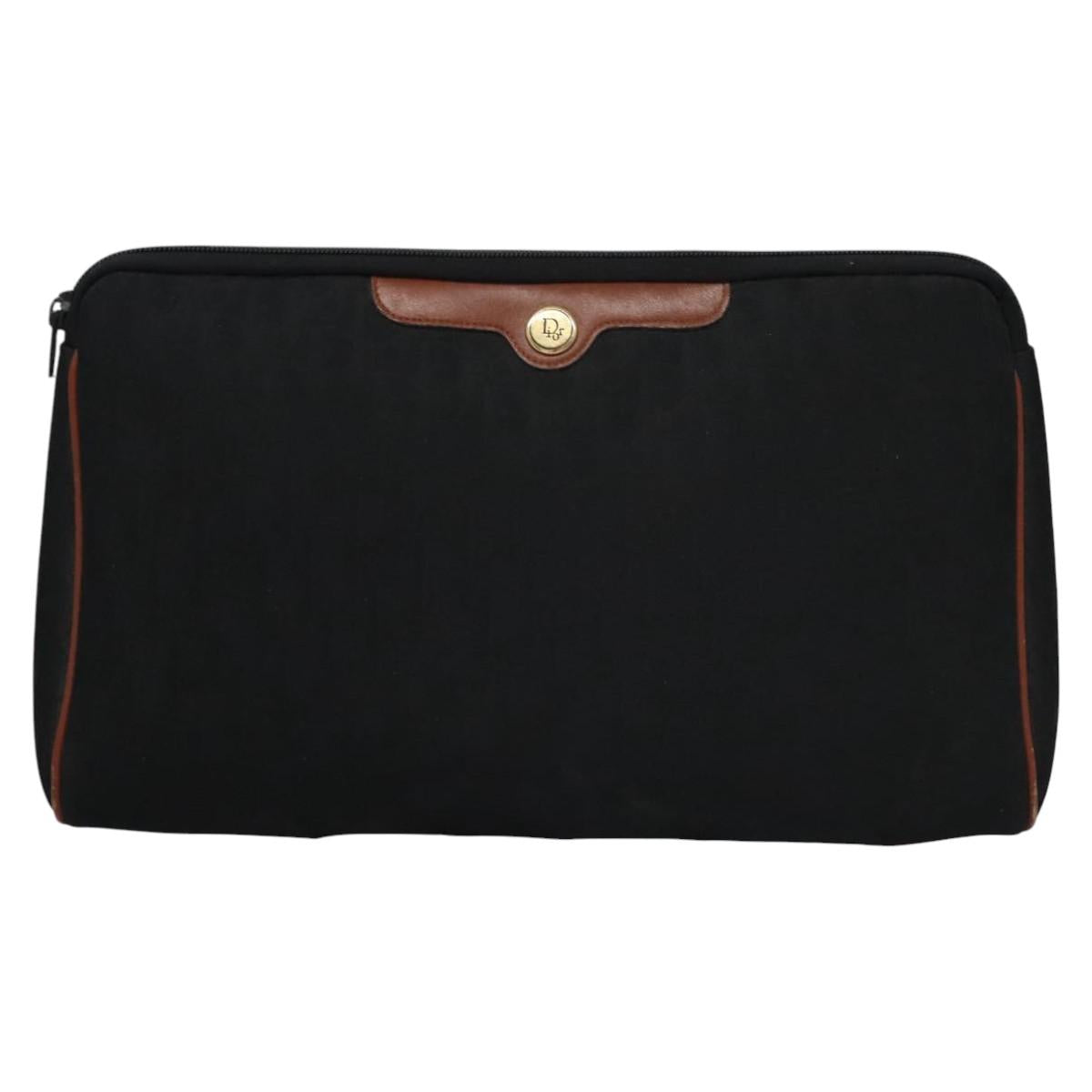 Christian Dior Trotter Canvas Clutch Bag Black Gold Auth ti2911