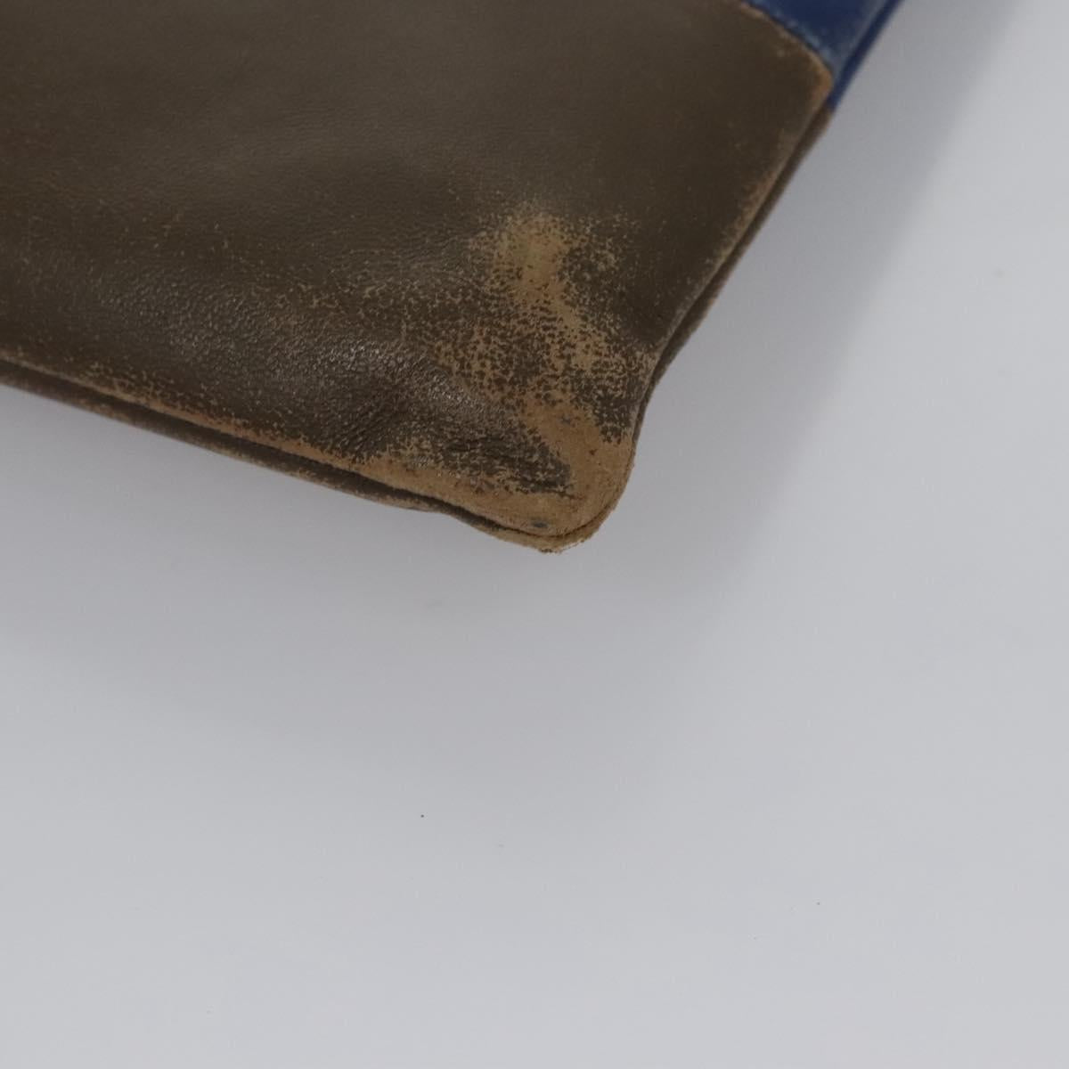 CELINE Pouch Leather Blue Gold Auth ti2920