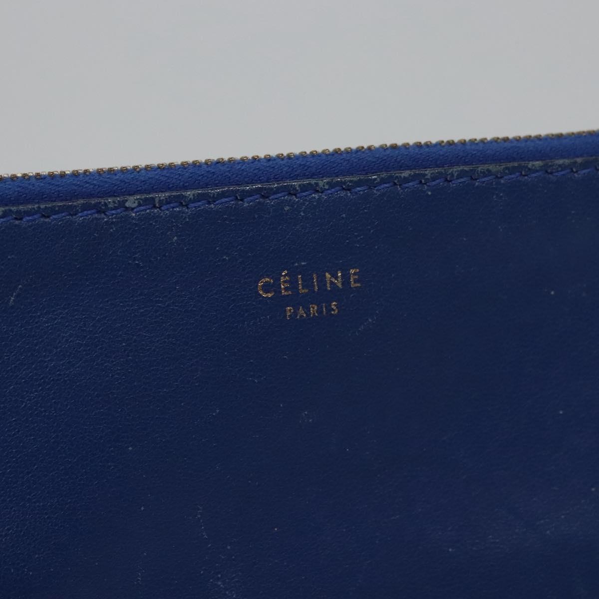 CELINE Pouch Leather Blue Gold Auth ti2920
