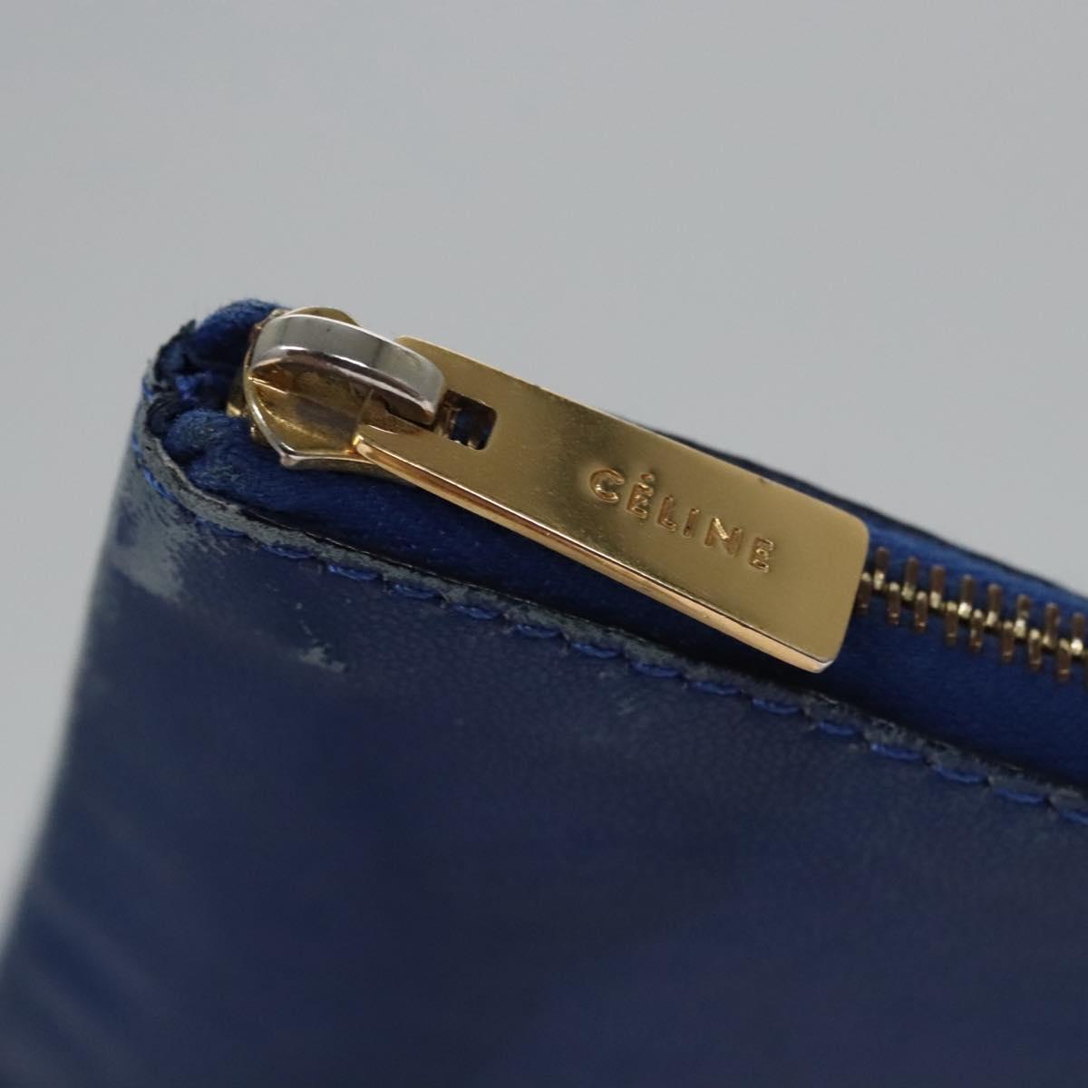 CELINE Pouch Leather Blue Gold Auth ti2920