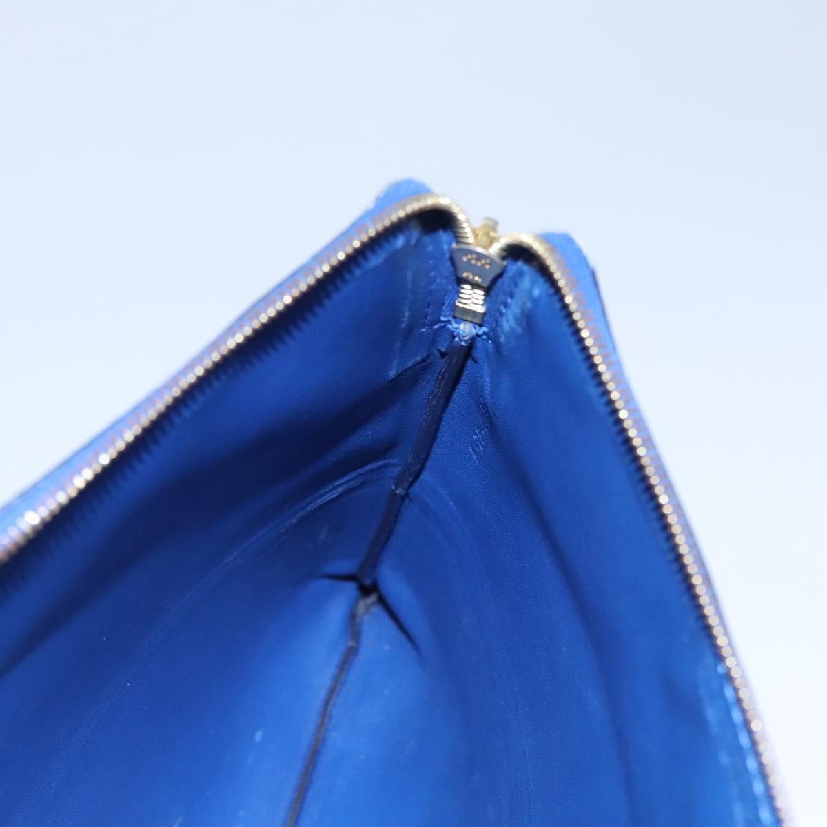 CELINE Pouch Leather Blue Gold Auth ti2920
