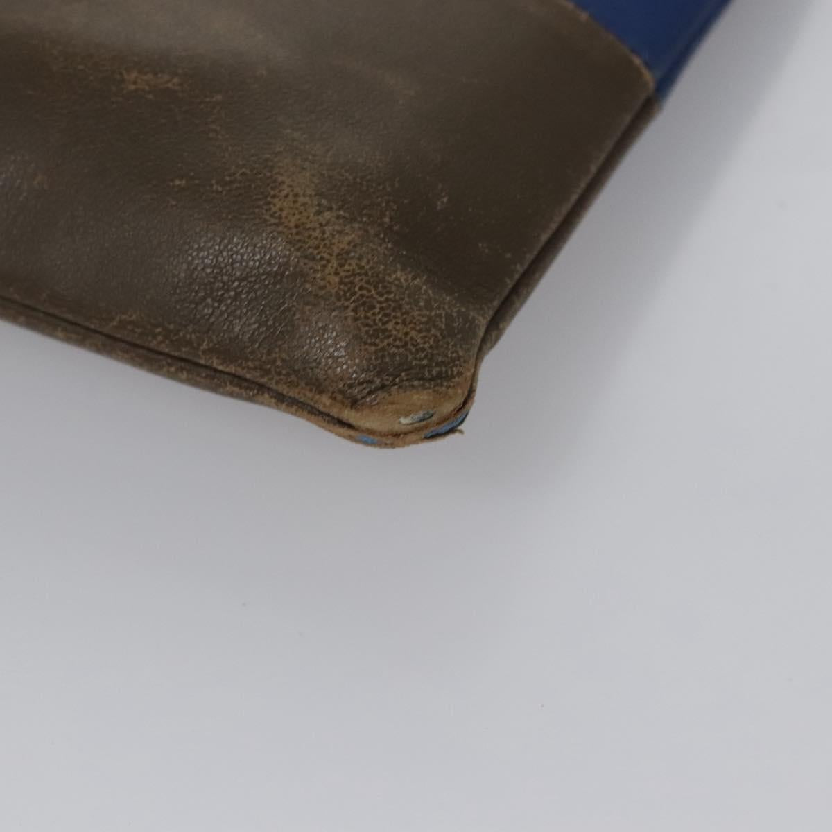 CELINE Pouch Leather Blue Gold Auth ti2920