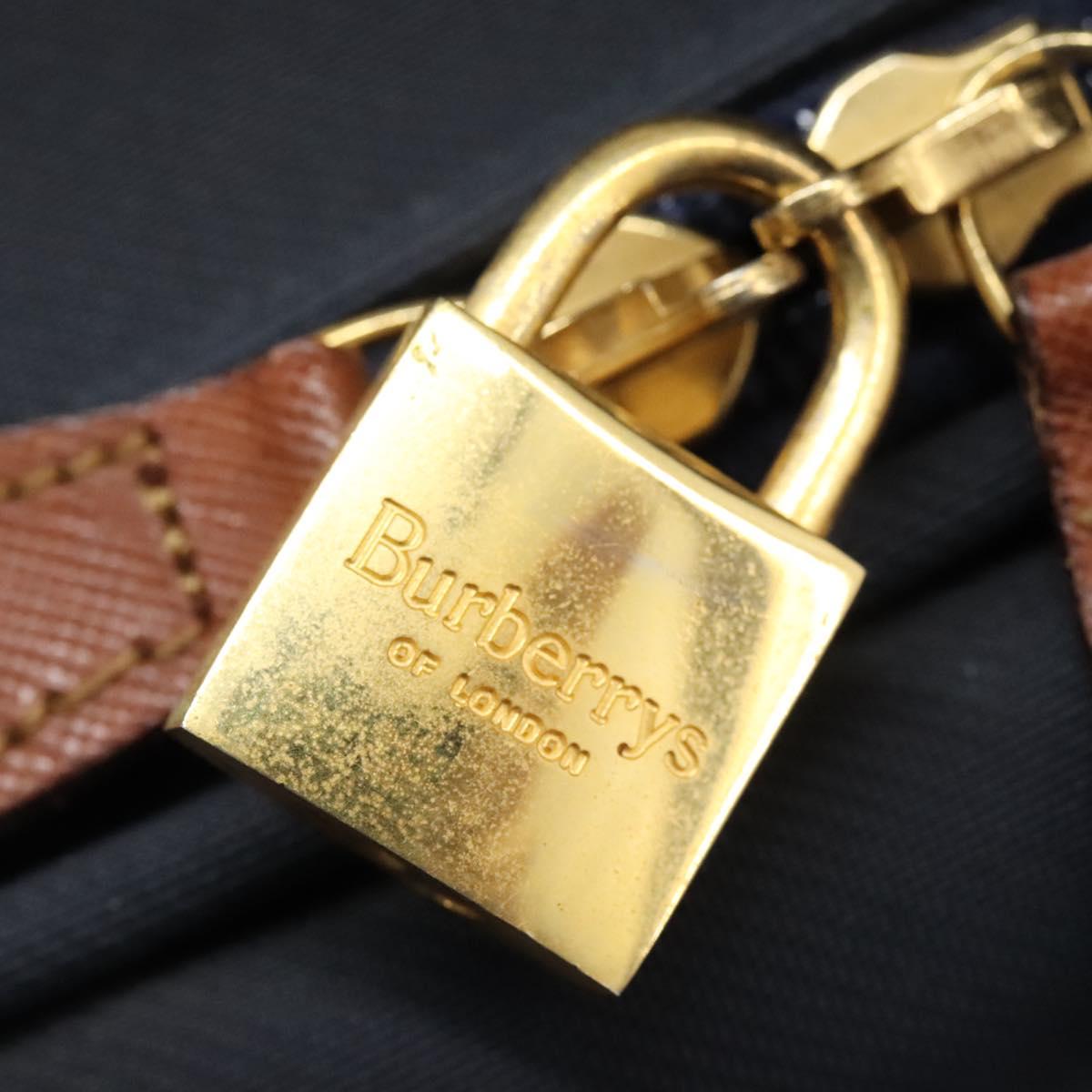 Burberrys Travel Case Boston Bag PVC Navy Brown Auth ti2922