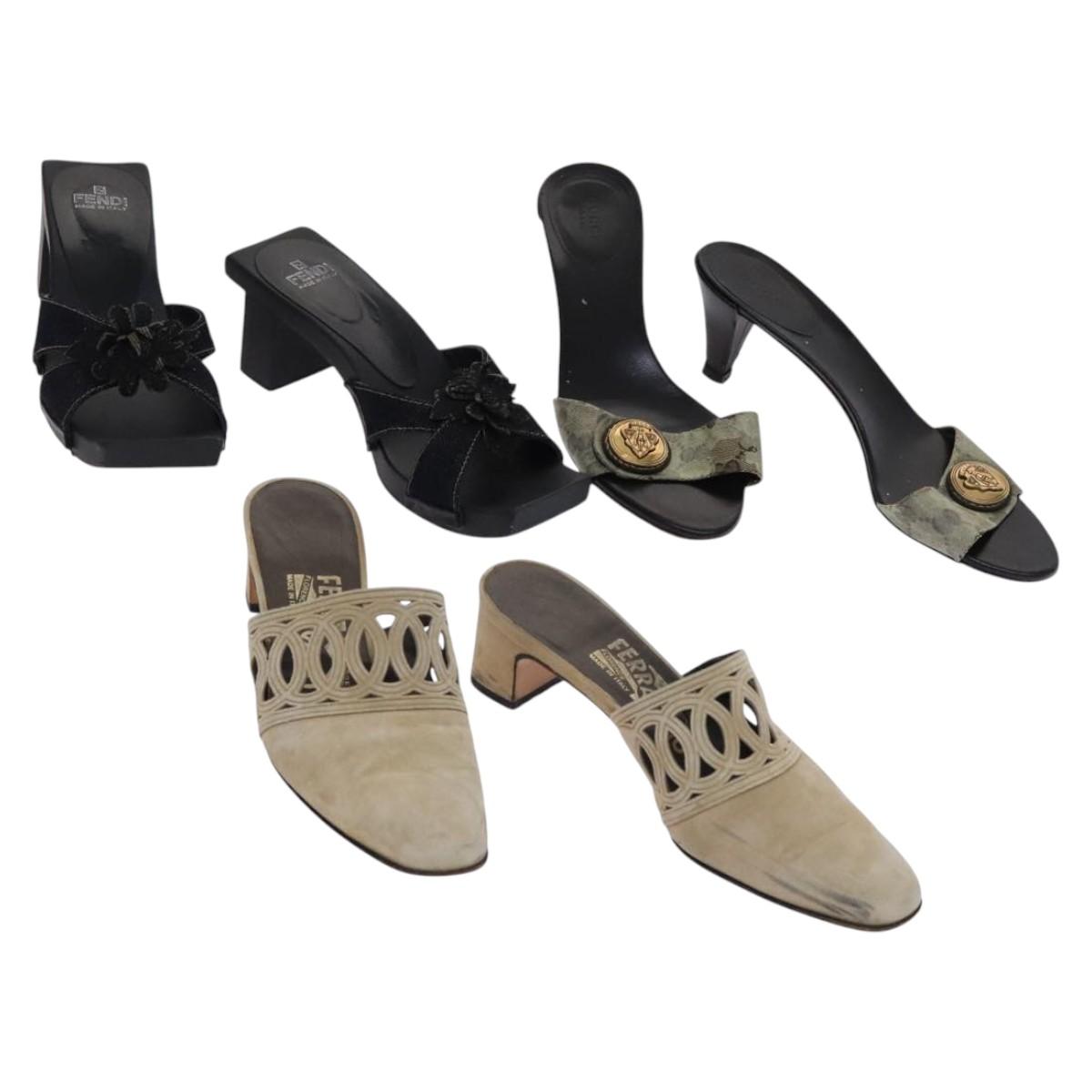 Salvatore Ferragamo Fendi Gucci Shoes Suede Leather 4Set Beige Black Auth ti2930