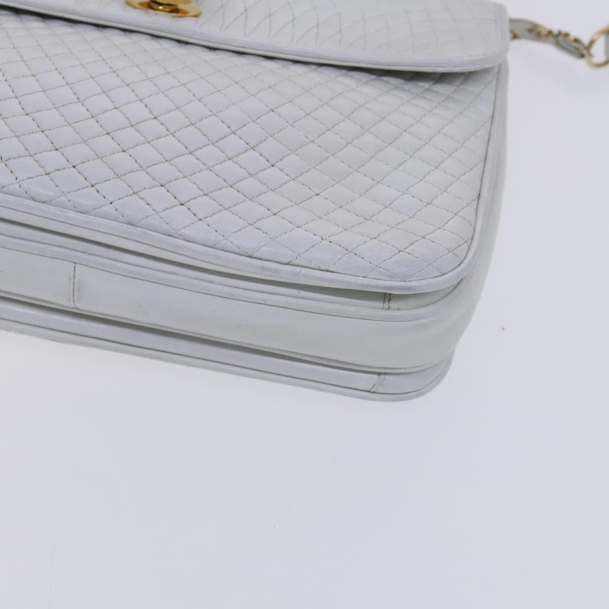 BALLY Chain Shoulder Bag Leather White Gold Auth ti2933