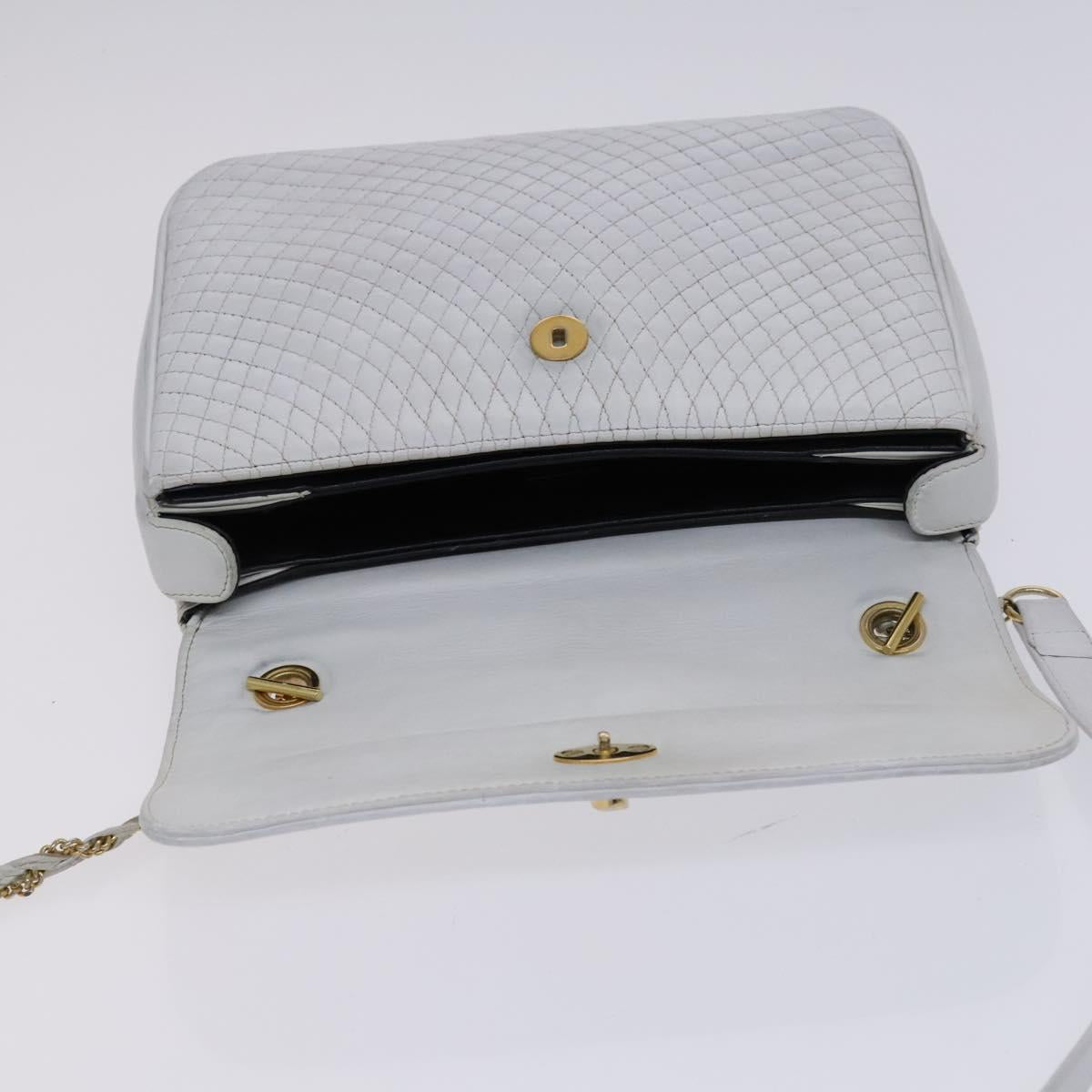 BALLY Chain Shoulder Bag Leather White Gold Auth ti2933