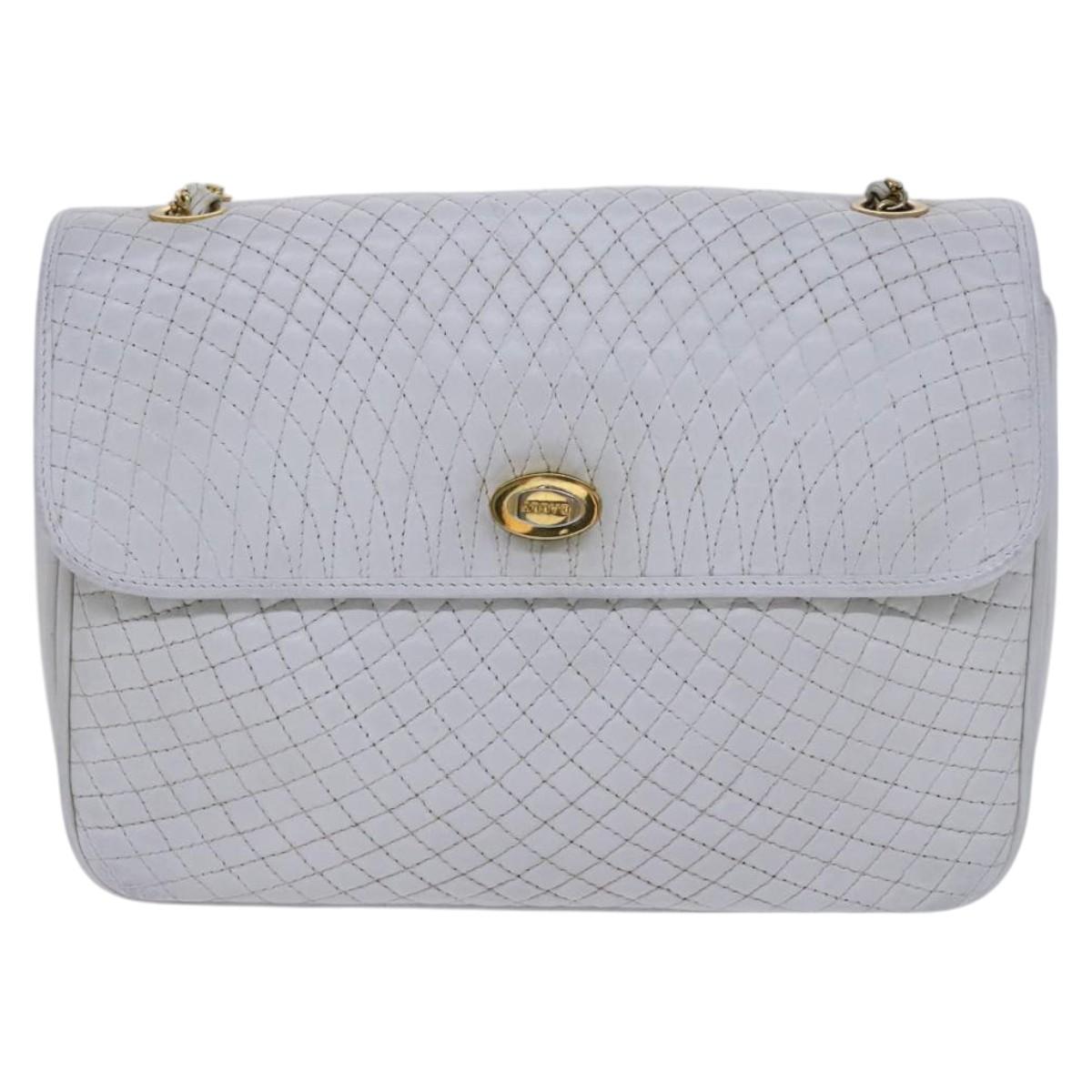BALLY Chain Shoulder Bag Leather White Gold Auth ti2933