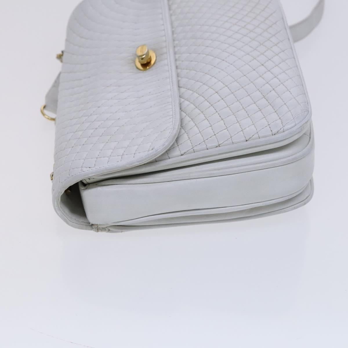 BALLY Chain Shoulder Bag Leather White Gold Auth ti2933