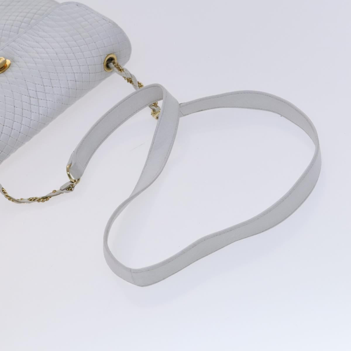 BALLY Chain Shoulder Bag Leather White Gold Auth ti2933
