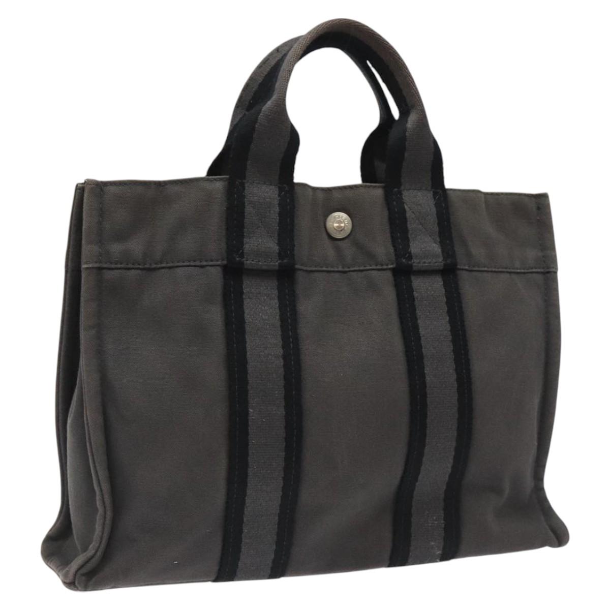 HERMES Fourre Tout PM Hand Bag Canvas Black Gray Silver Auth ti2941