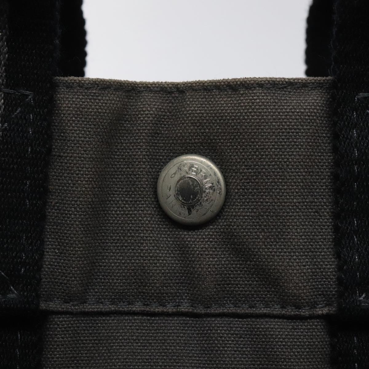 HERMES Fourre Tout PM Hand Bag Canvas Black Gray Silver Auth ti2941
