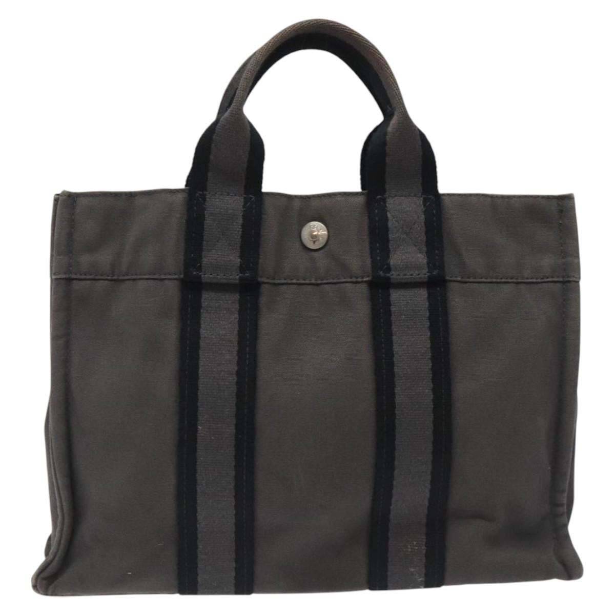 HERMES Fourre Tout PM Hand Bag Canvas Black Gray Silver Auth ti2941
