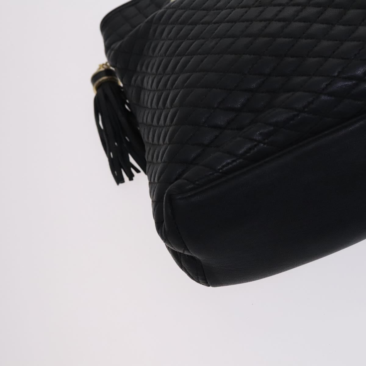 BALLY Chain Shoulder Bag Leather Black Gold Auth ti2944