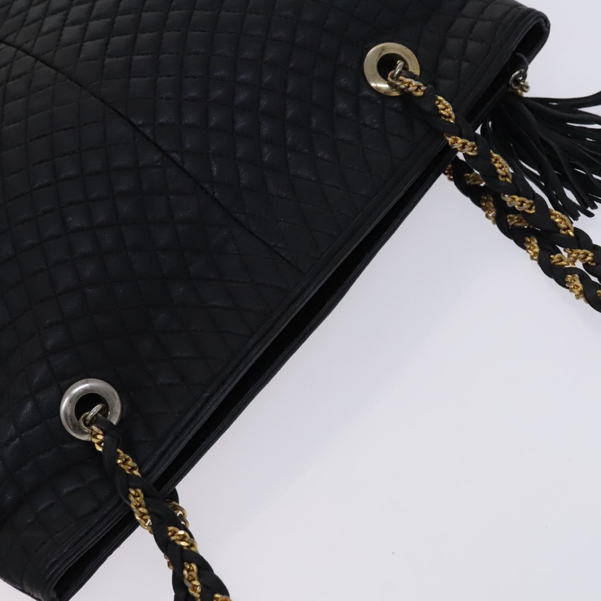 BALLY Chain Shoulder Bag Leather Black Gold Auth ti2944