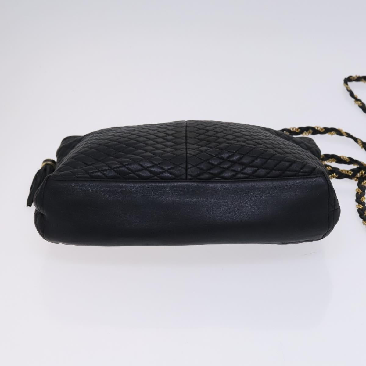 BALLY Chain Shoulder Bag Leather Black Gold Auth ti2944