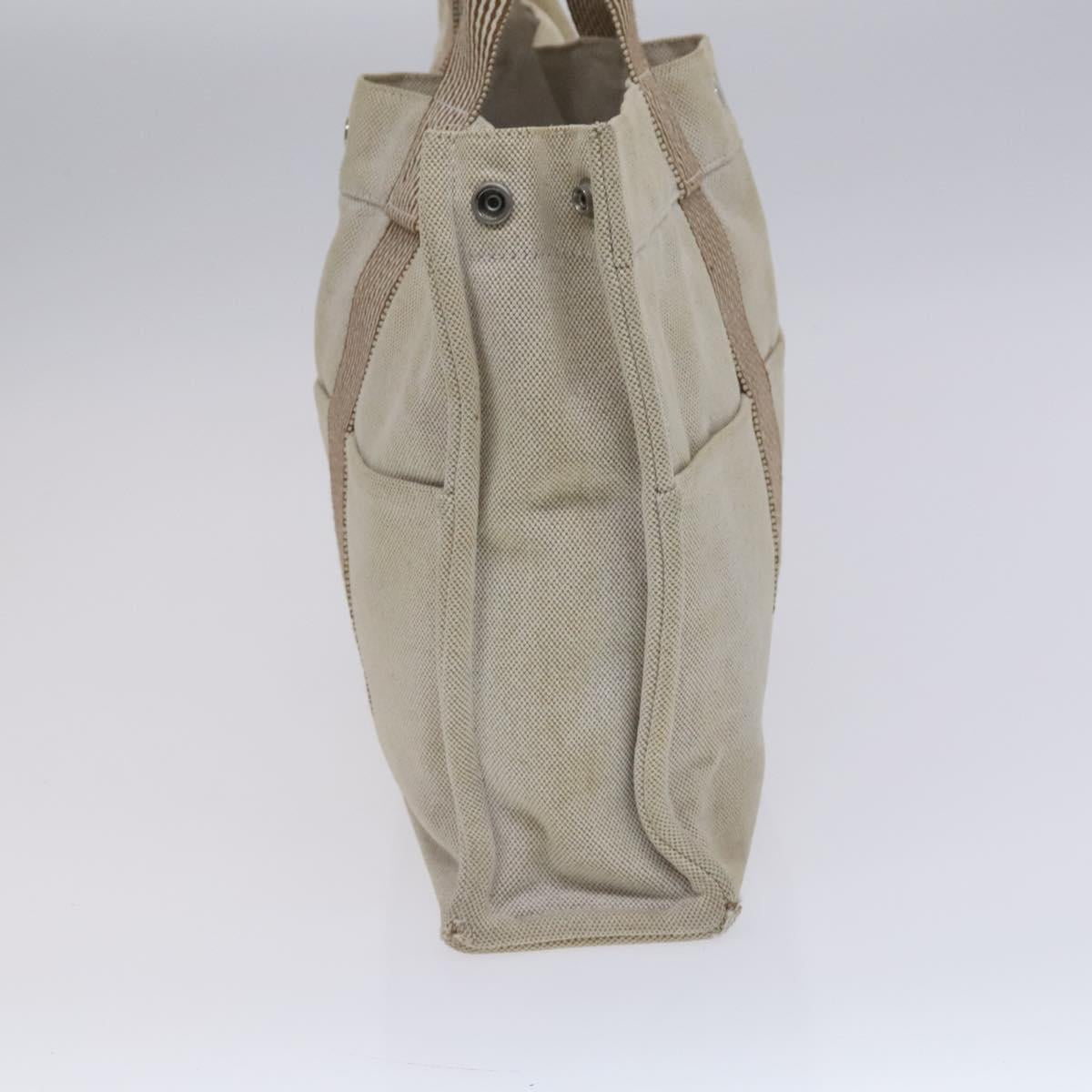 HERMES New Fourre Tout MM Hand Bag Canvas Beige Silver Auth ti2953