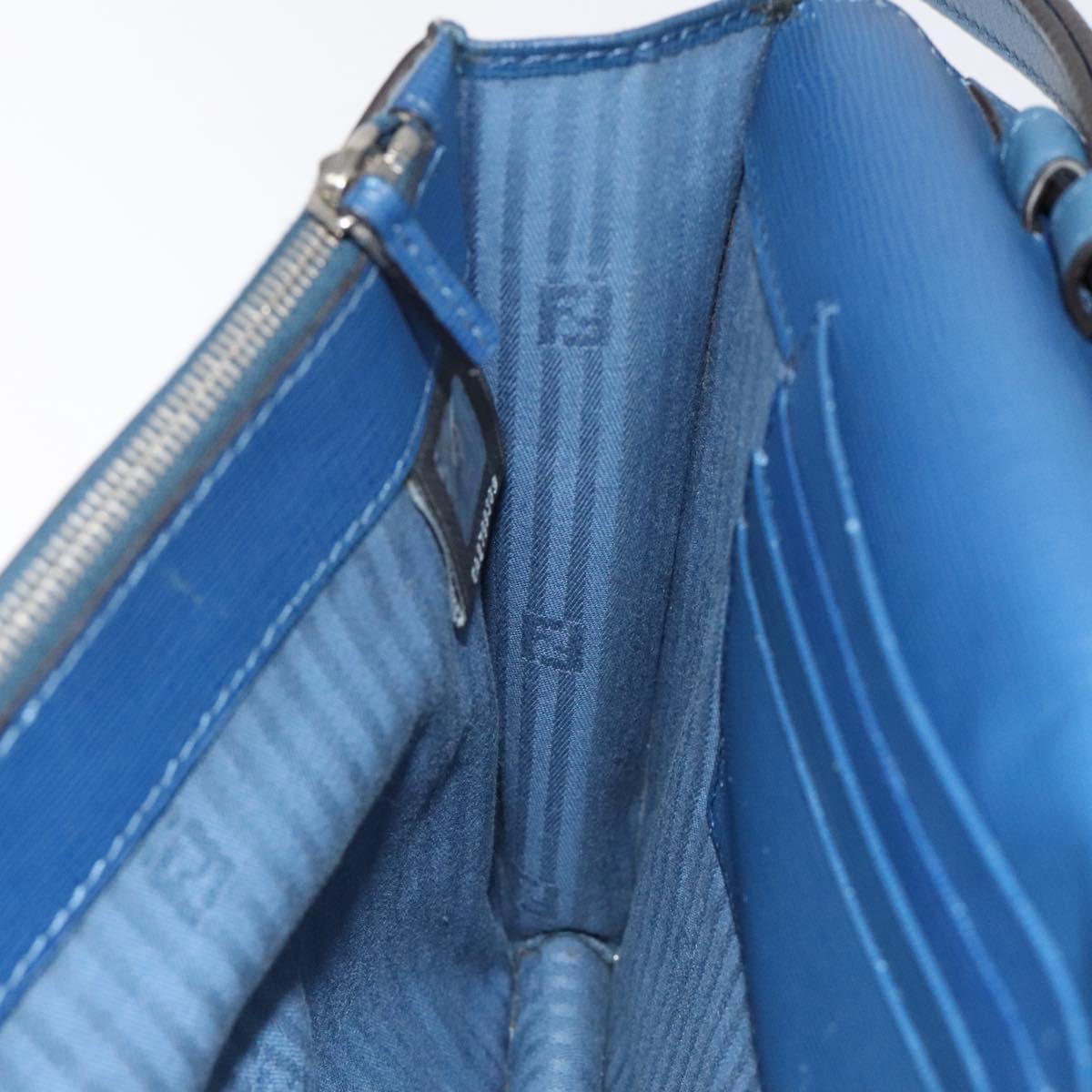 FENDI Clutch Bag Leather Blue Auth ti2970