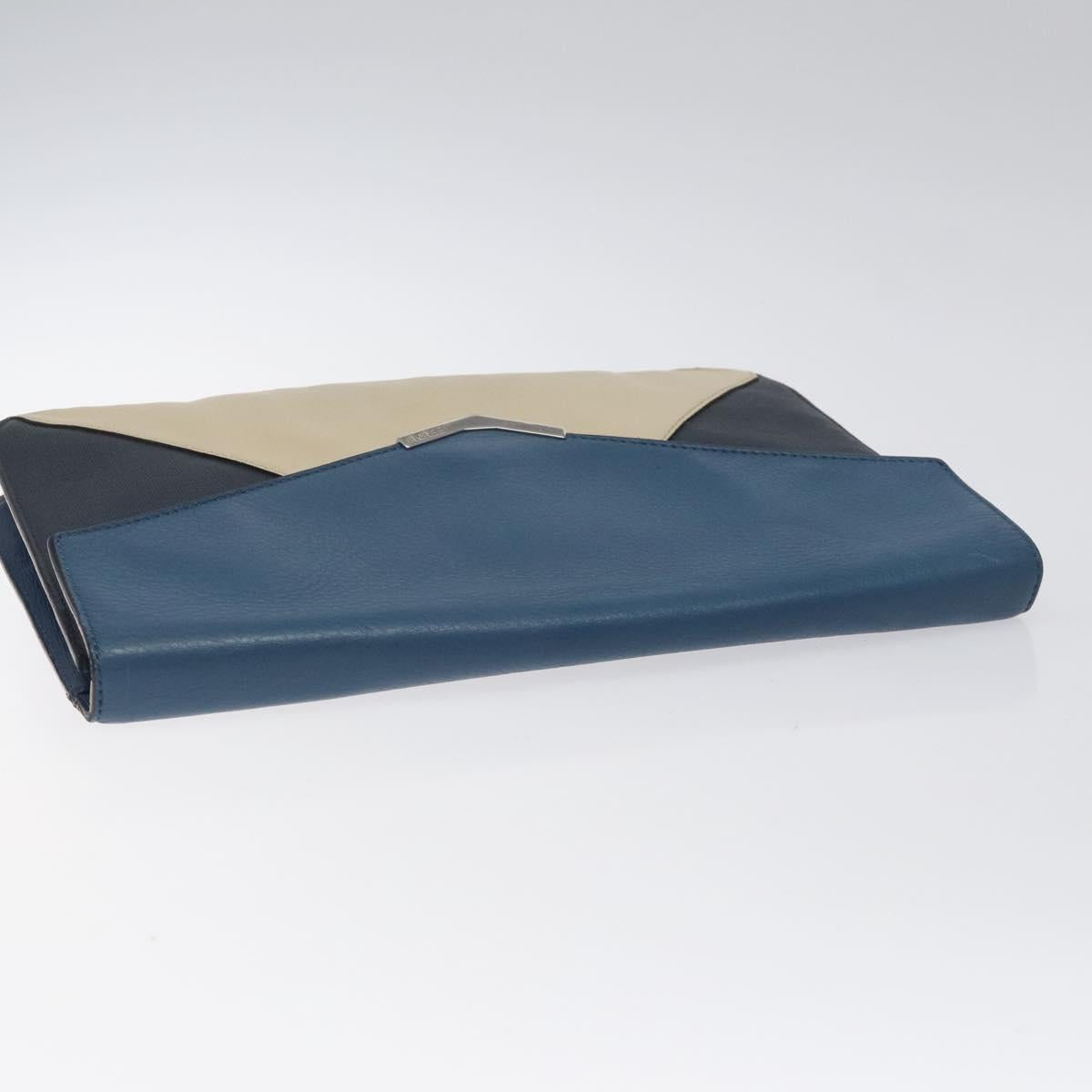 FENDI Clutch Bag Leather Blue Auth ti2970