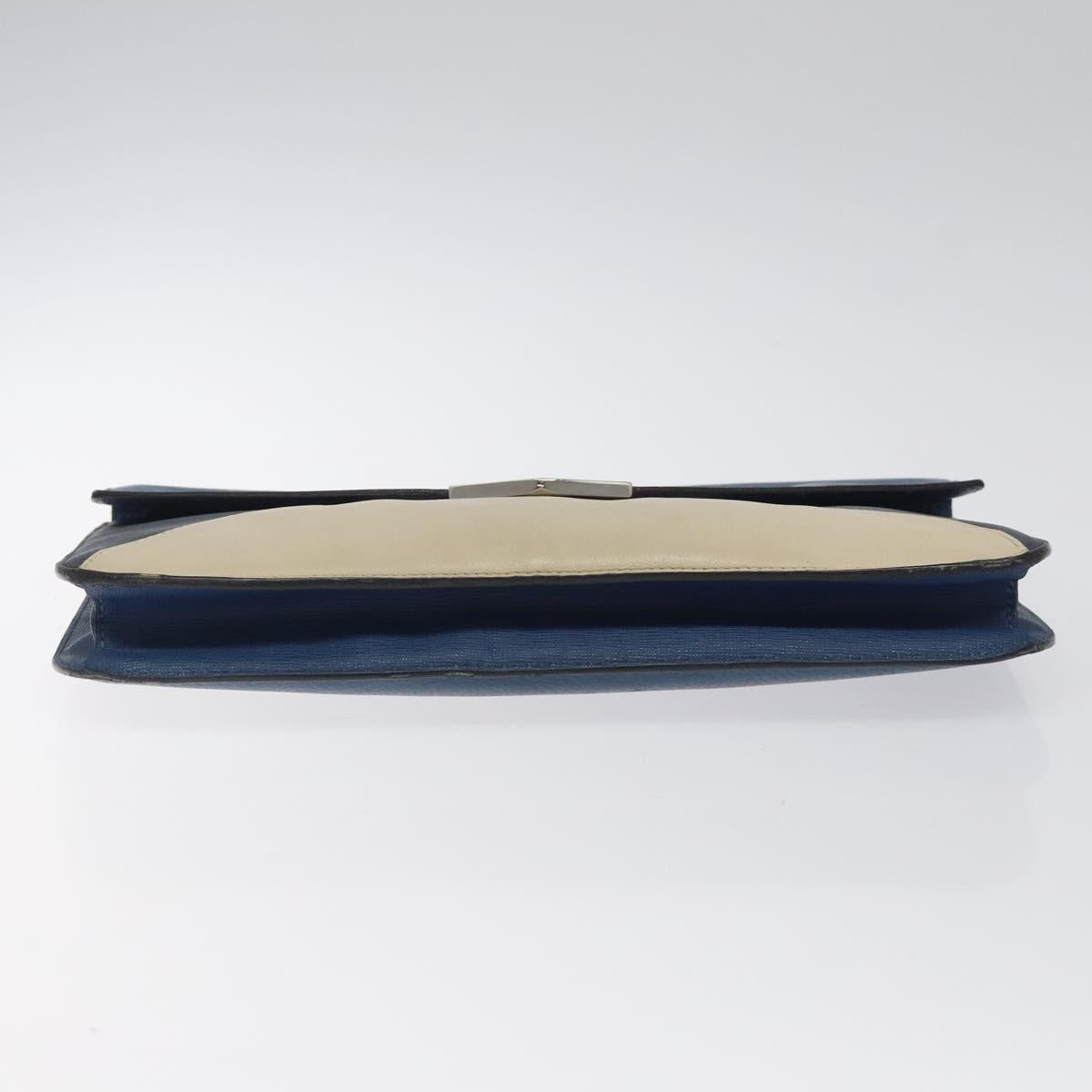 FENDI Clutch Bag Leather Blue Auth ti2970