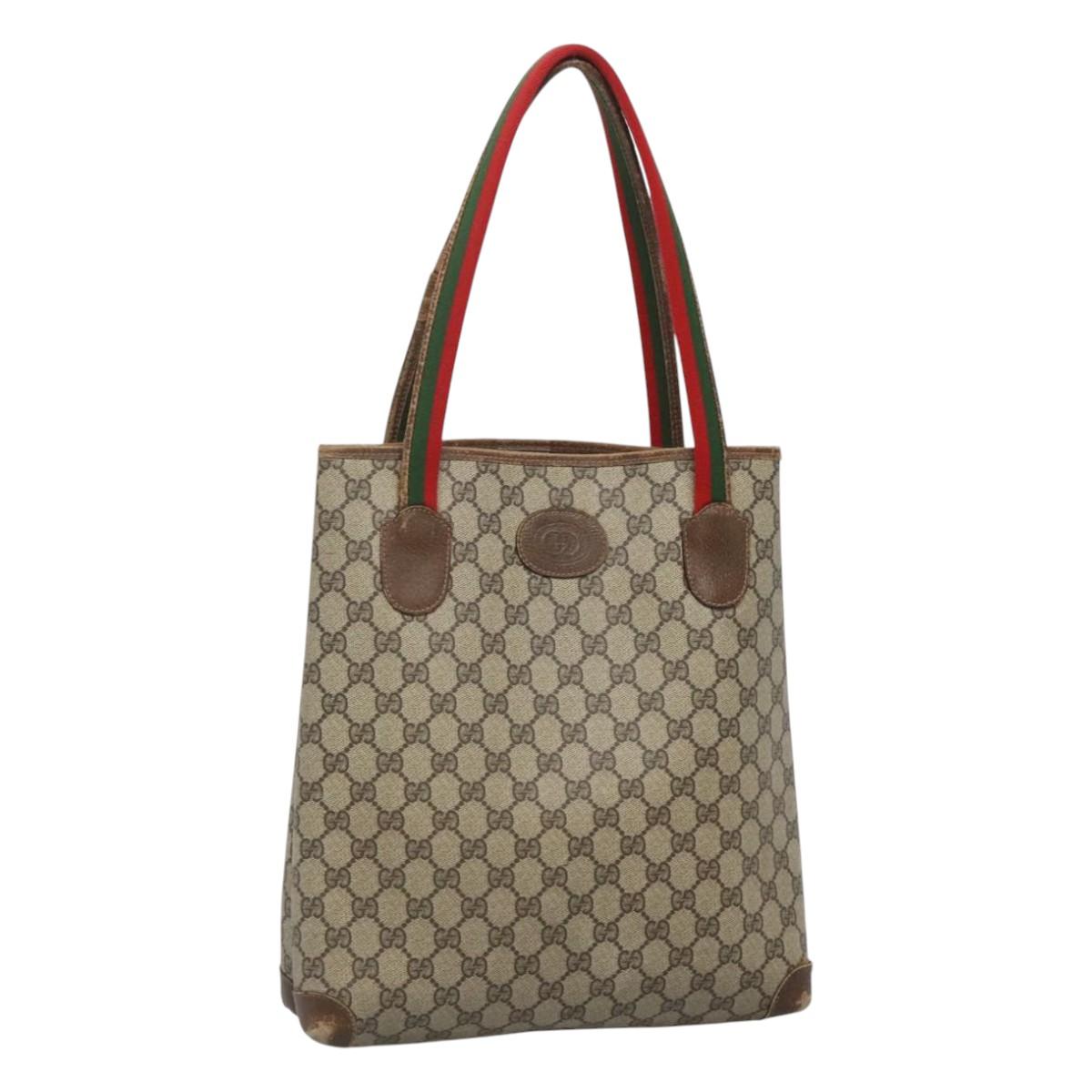 GUCCI GG Supreme Web Sherry Line Tote Bag PVC Beige 41 004 4465 Auth ti2974