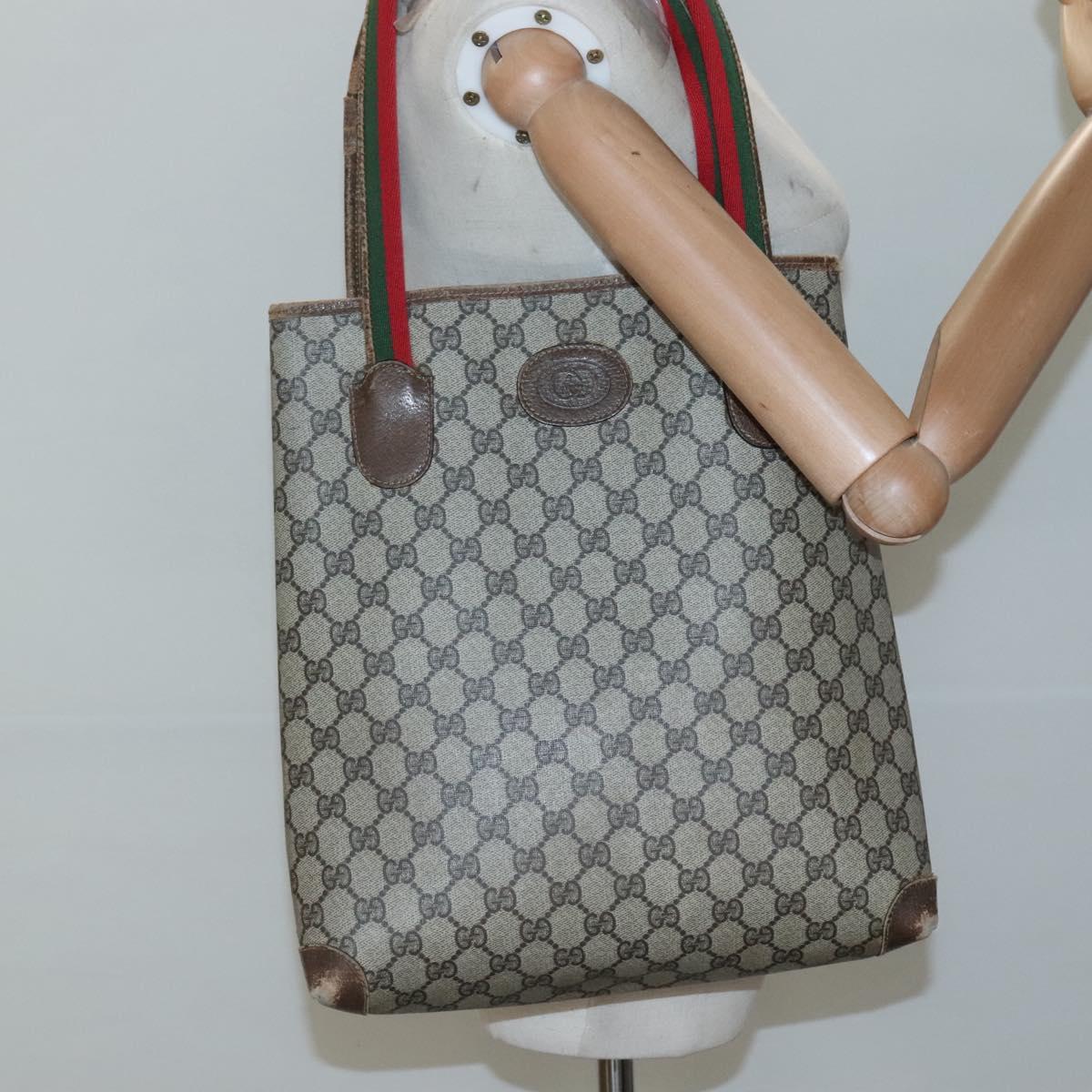 GUCCI GG Supreme Web Sherry Line Tote Bag PVC Beige 41 004 4465 Auth ti2974