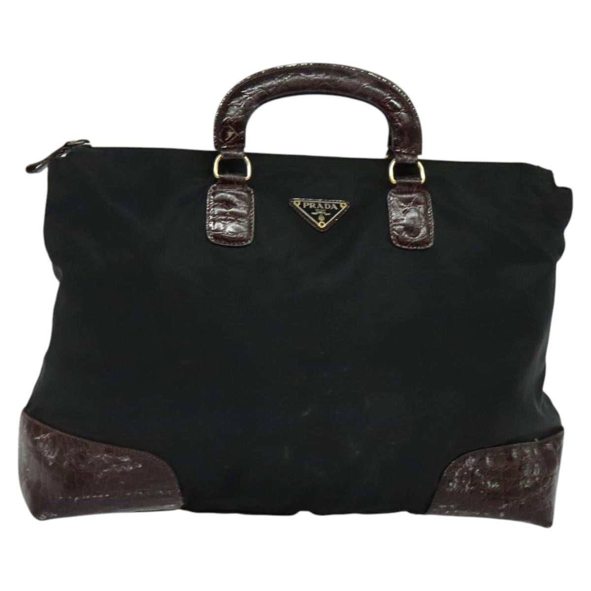 PRADA Hand Bag Nylon Black Gold Auth ti2990