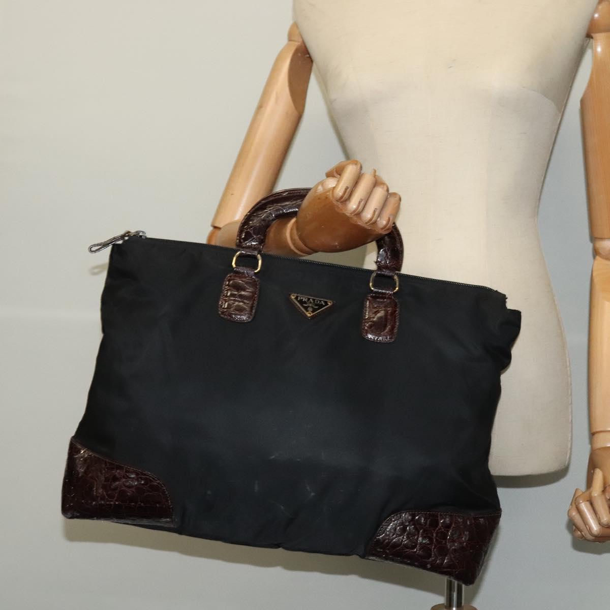 PRADA Hand Bag Nylon Black Gold Auth ti2990
