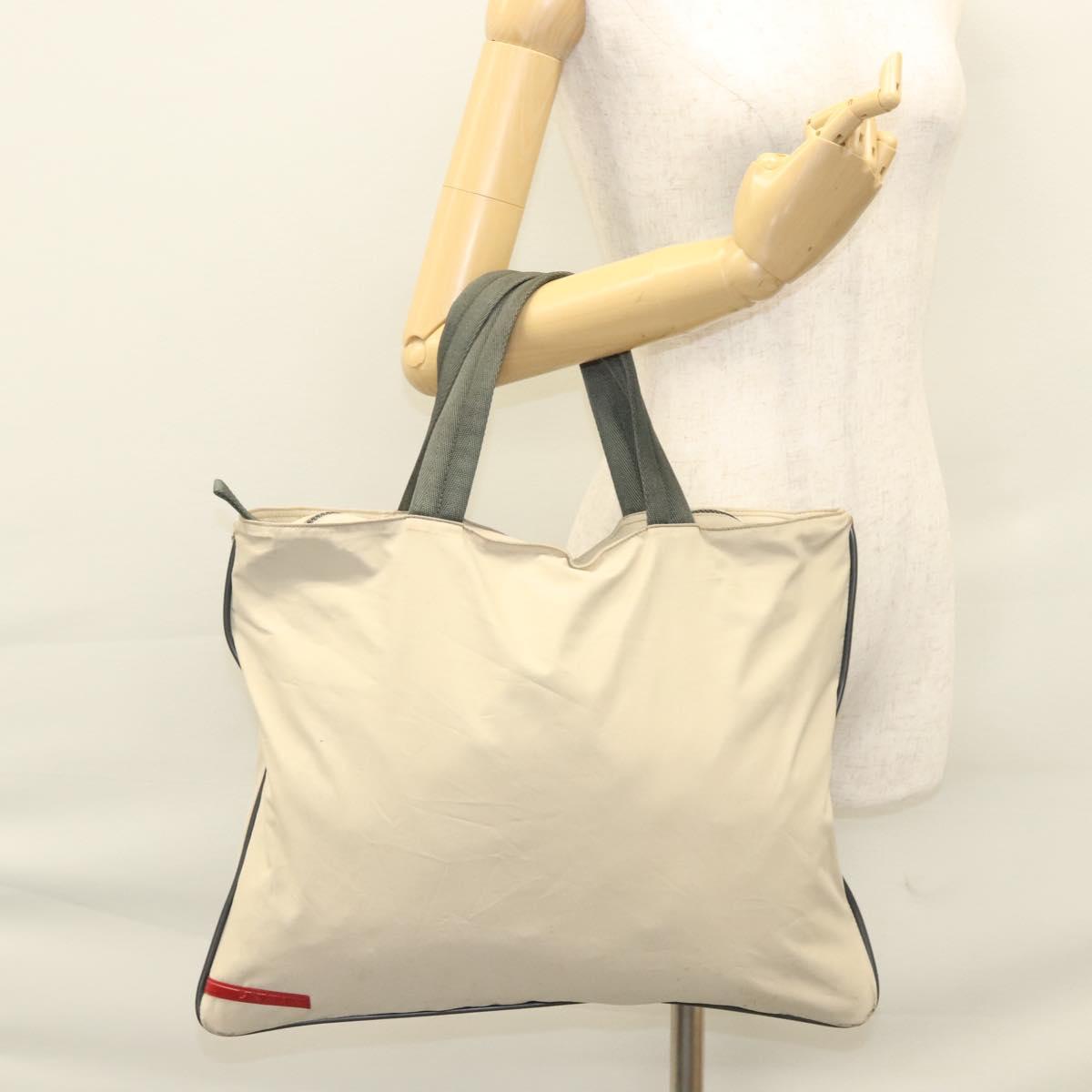 PRADA Sports Tote Bag Nylon Beige Silver Auth ti2991
