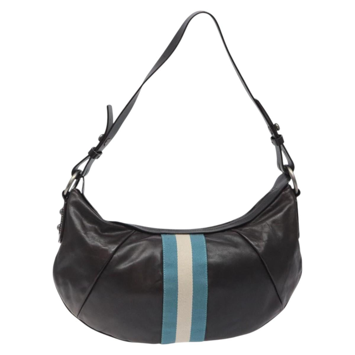 BALLY Shoulder Bag Leather Dark Brown Auth ti2993