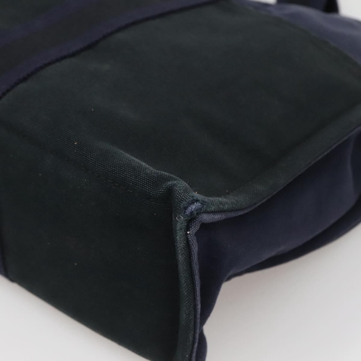HERMES Fourre Tout MM Hand Bag Canvas Navy Black Silver Auth ti3035
