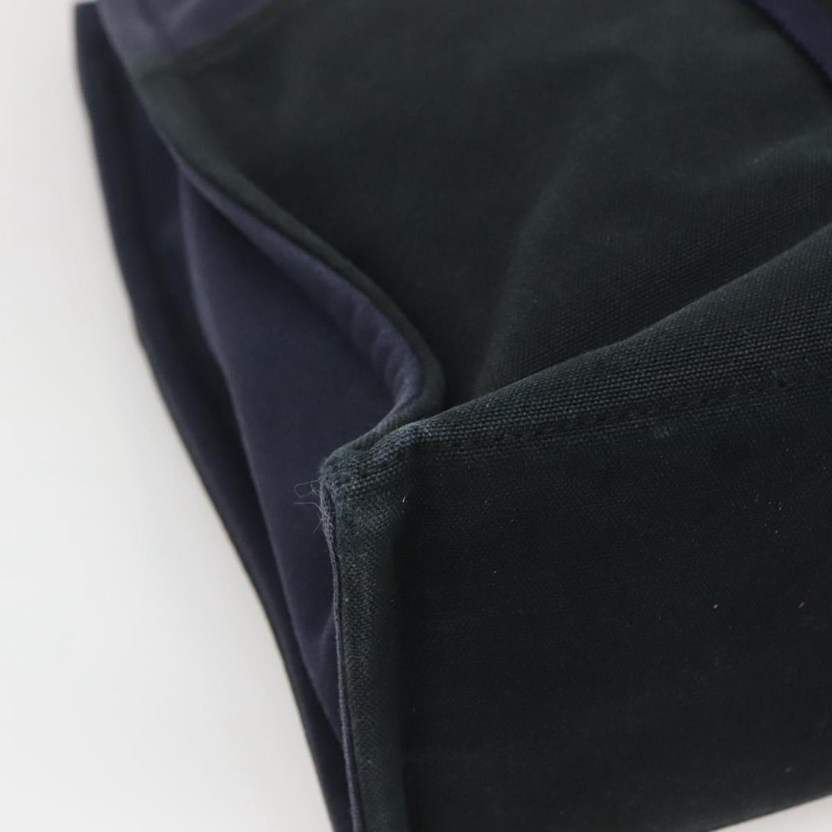 HERMES Fourre Tout MM Hand Bag Canvas Navy Black Silver Auth ti3035