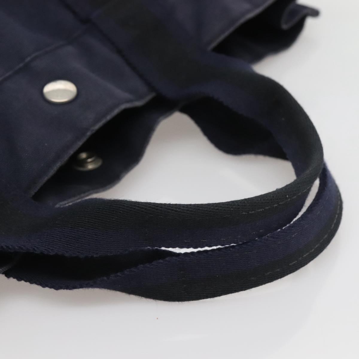 HERMES Fourre Tout MM Hand Bag Canvas Navy Black Silver Auth ti3035