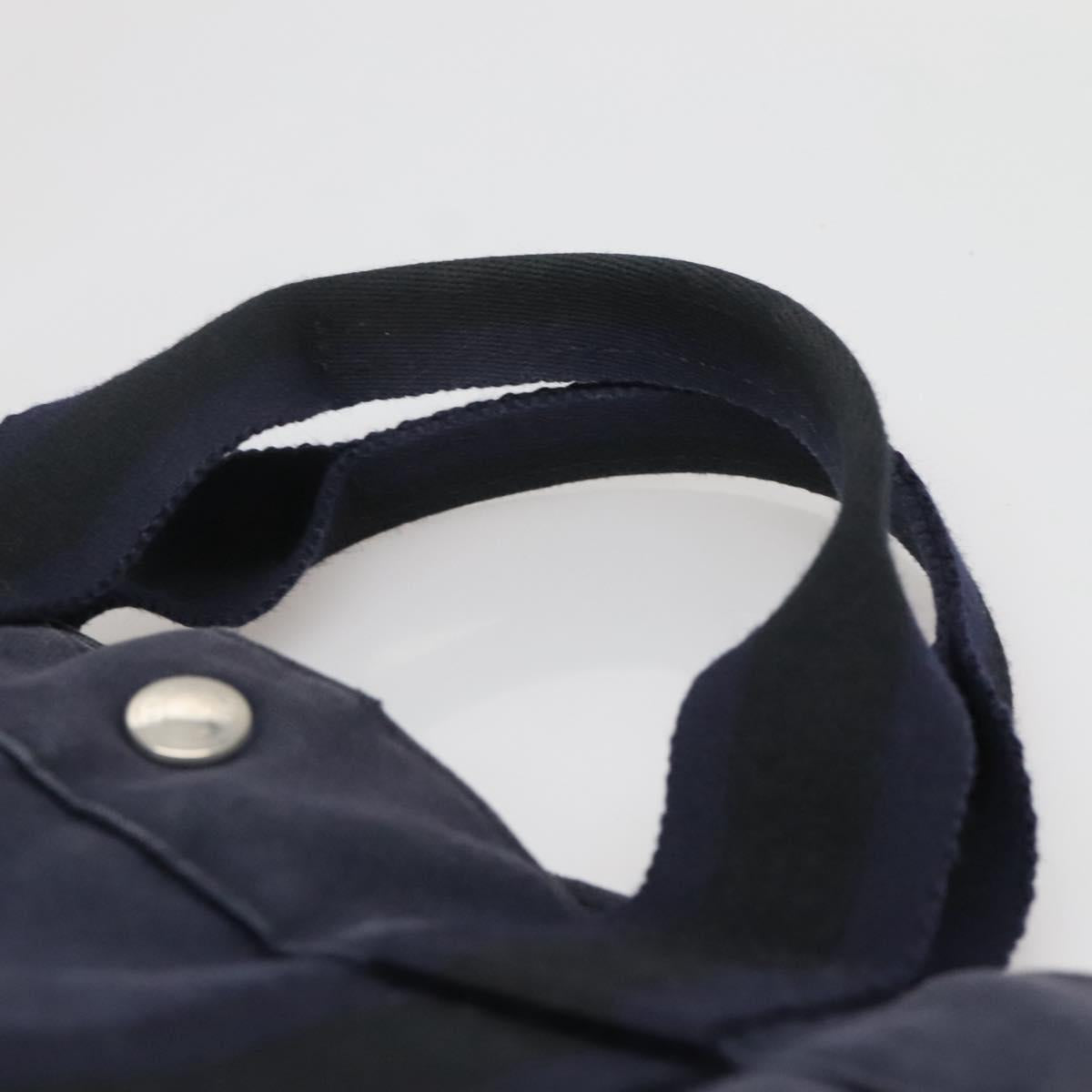 HERMES Fourre Tout MM Hand Bag Canvas Navy Black Silver Auth ti3035