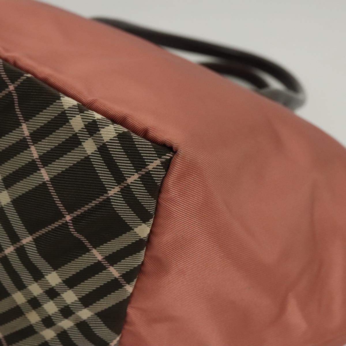 BURBERRY Nova Check Blue Label Hand Bag Nylon Pink Silver Auth ti3041