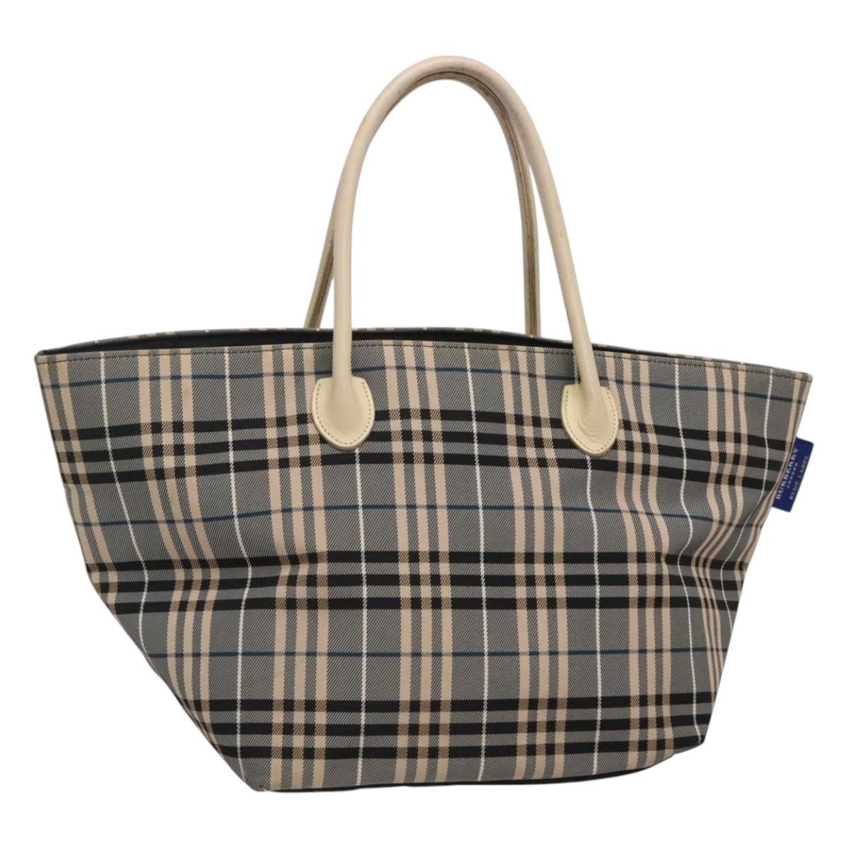 BURBERRY Nova Check Blue Label Hand Bag Nylon Gray Silver Auth ti3042