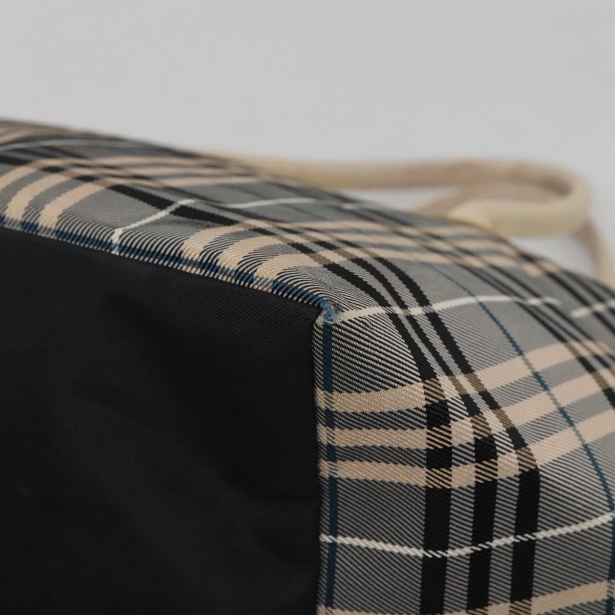 BURBERRY Nova Check Blue Label Hand Bag Nylon Gray Silver Auth ti3042