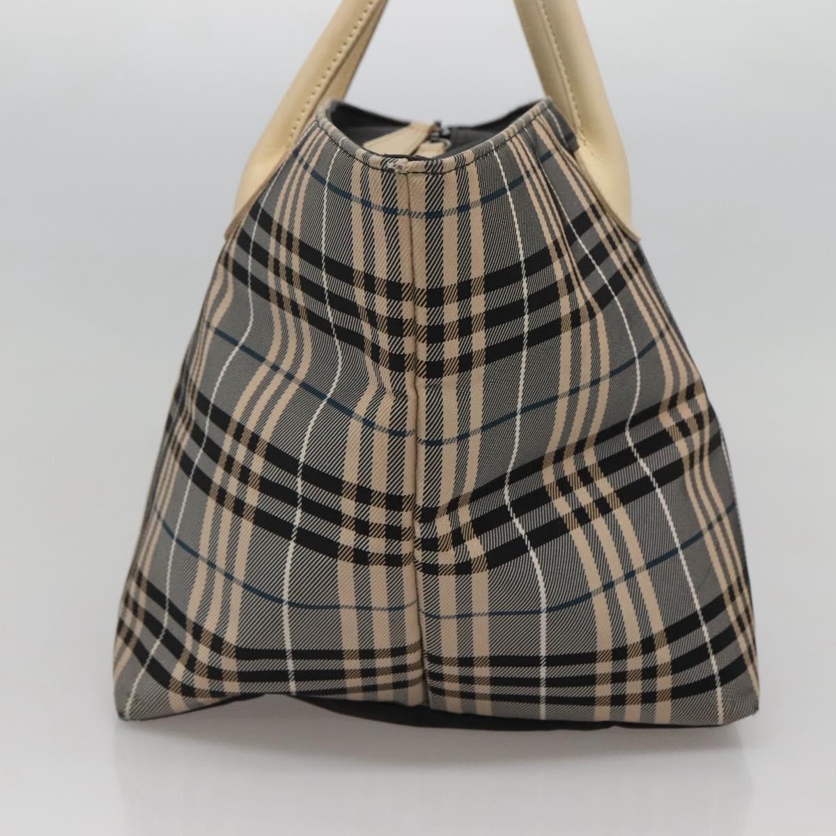 BURBERRY Nova Check Blue Label Hand Bag Nylon Gray Silver Auth ti3042