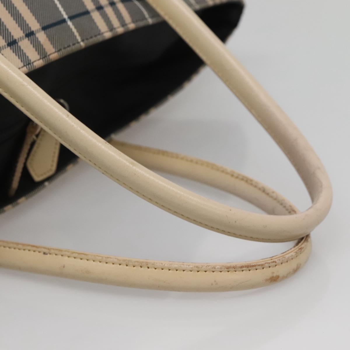 BURBERRY Nova Check Blue Label Hand Bag Nylon Gray Silver Auth ti3042