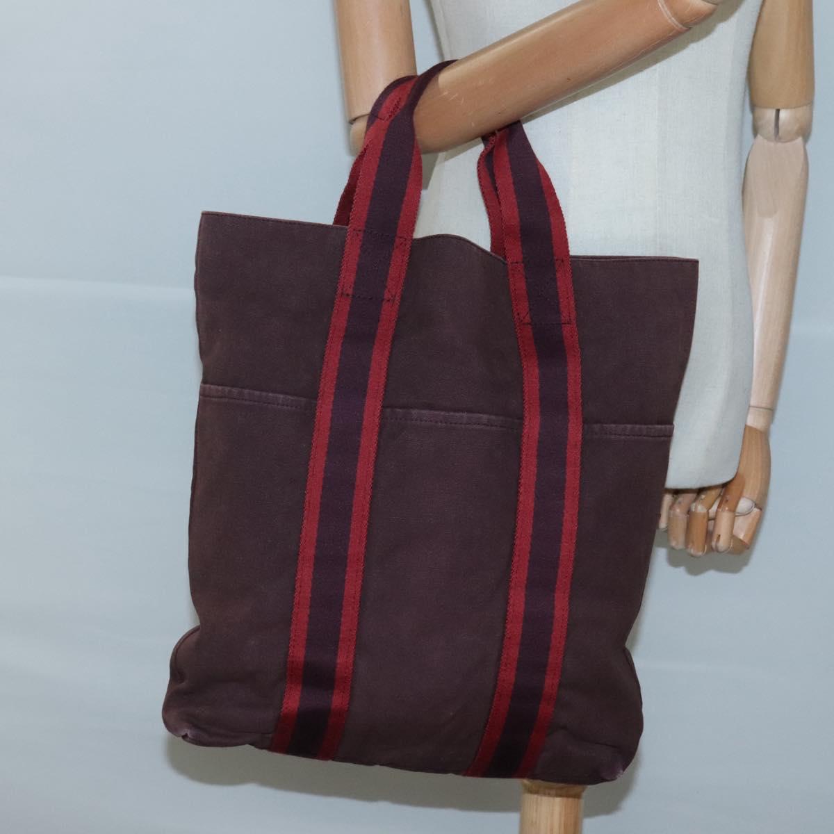 HERMES Fourre Tout Cabas Tote Bag Canvas Bordeaux Auth ti3044