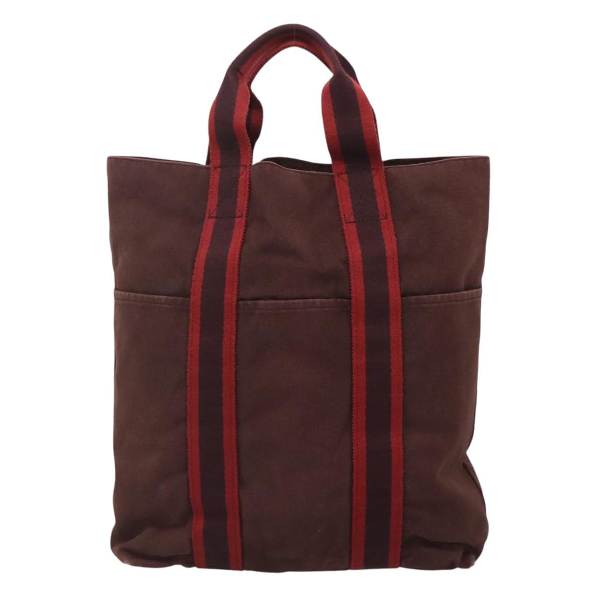 HERMES Fourre Tout Cabas Tote Bag Canvas Bordeaux Auth ti3044