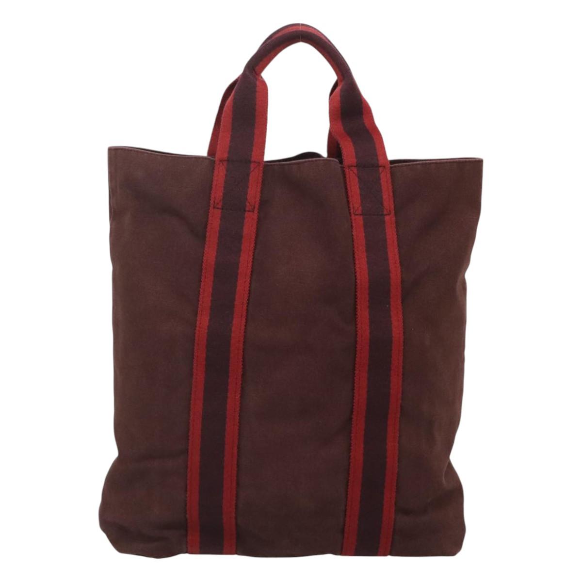 HERMES Fourre Tout Cabas Tote Bag Canvas Bordeaux Auth ti3044