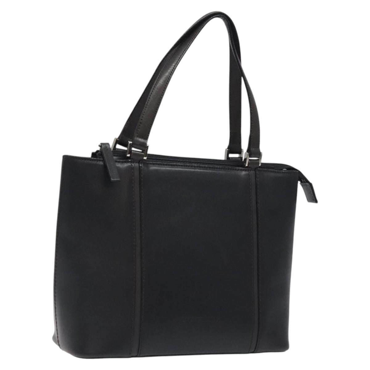 BURBERRY Hand Bag Leather Black Silver Auth ti3045