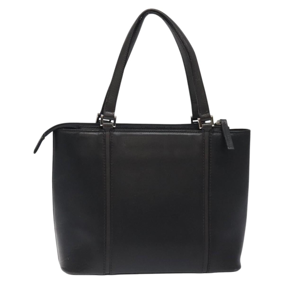 BURBERRY Hand Bag Leather Black Silver Auth ti3045