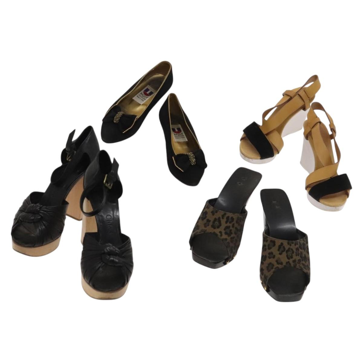 BALLY Fendi Chloe Sandals Leather 4Set White Black Brown Auth ti3052